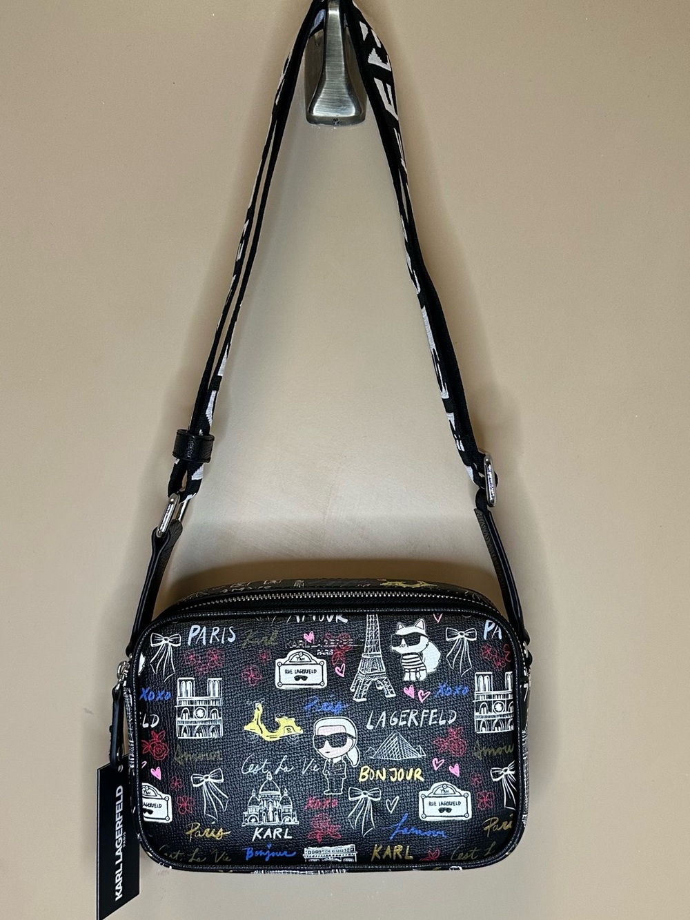 Karl Lagerfeld Black Multicolor Paris Sketch crossbody